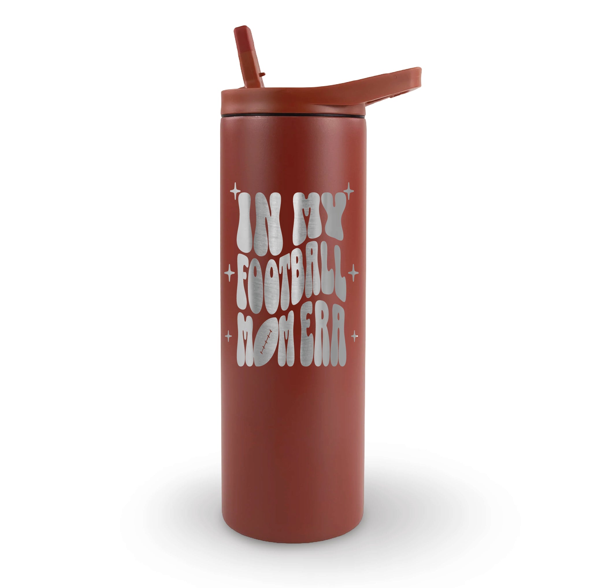 20oz laser engraved tumbler "In My Football Mom Era" - insulated stainless steel cup for football moms embracing the sports parent era