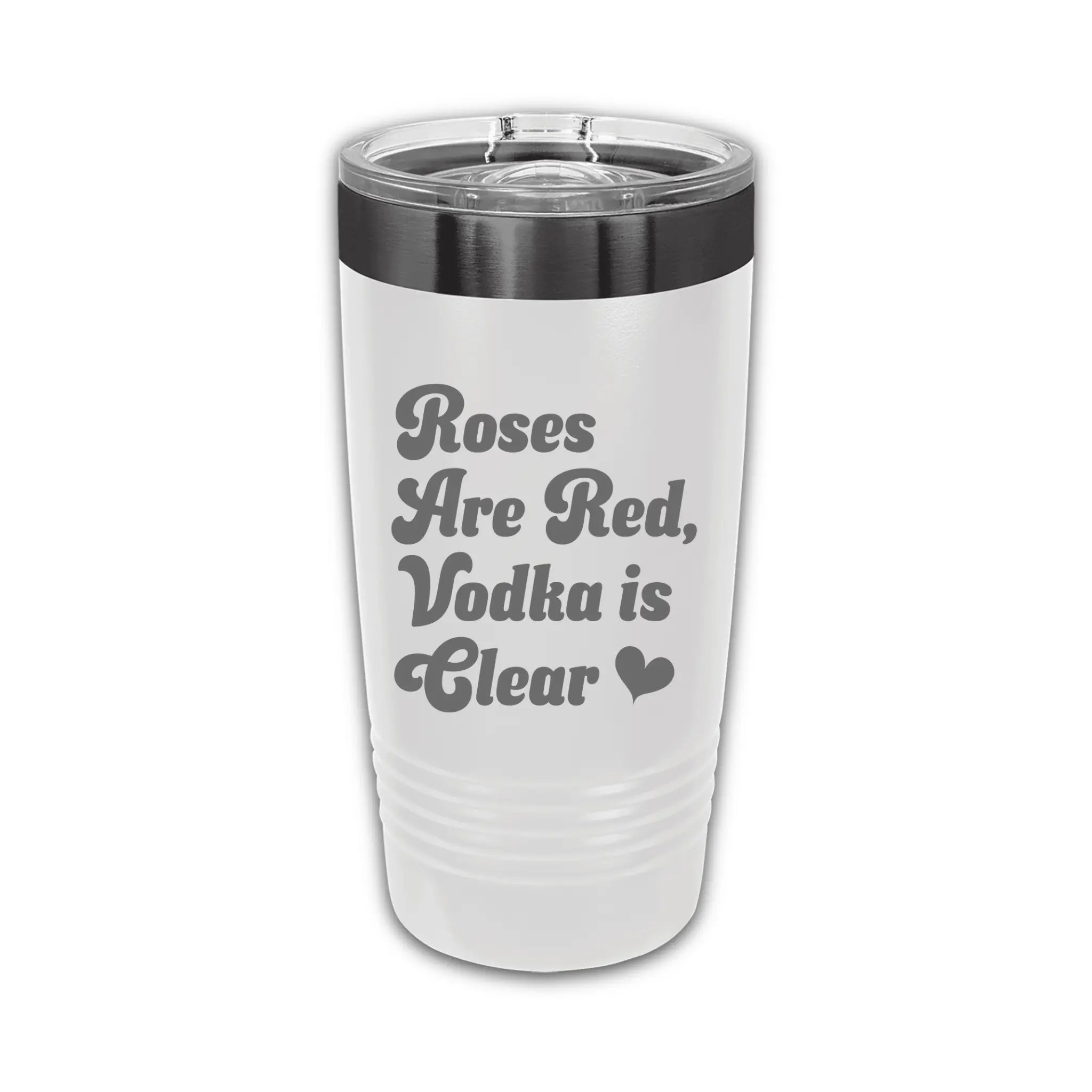 20oz laser etched tumbler with ghost and "Roses Are Red" design in black - insulated stainless steel cup for spooky vibes