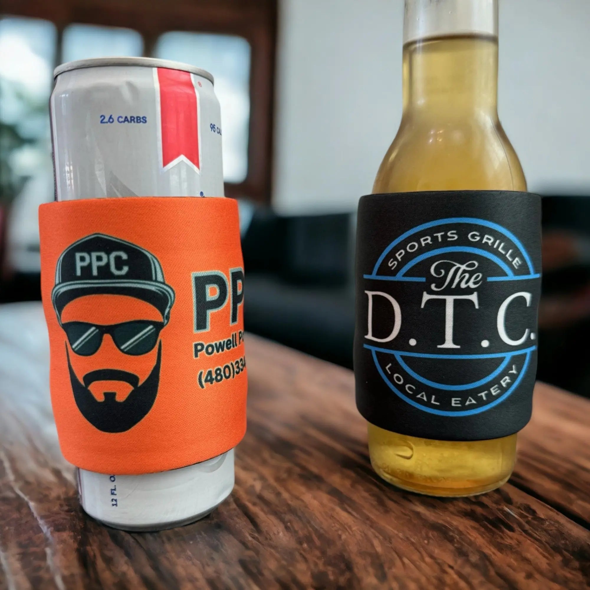 Personalized slap wrap koozies for birthday party with custom name and date - can cooler party favor perfect for celebrations