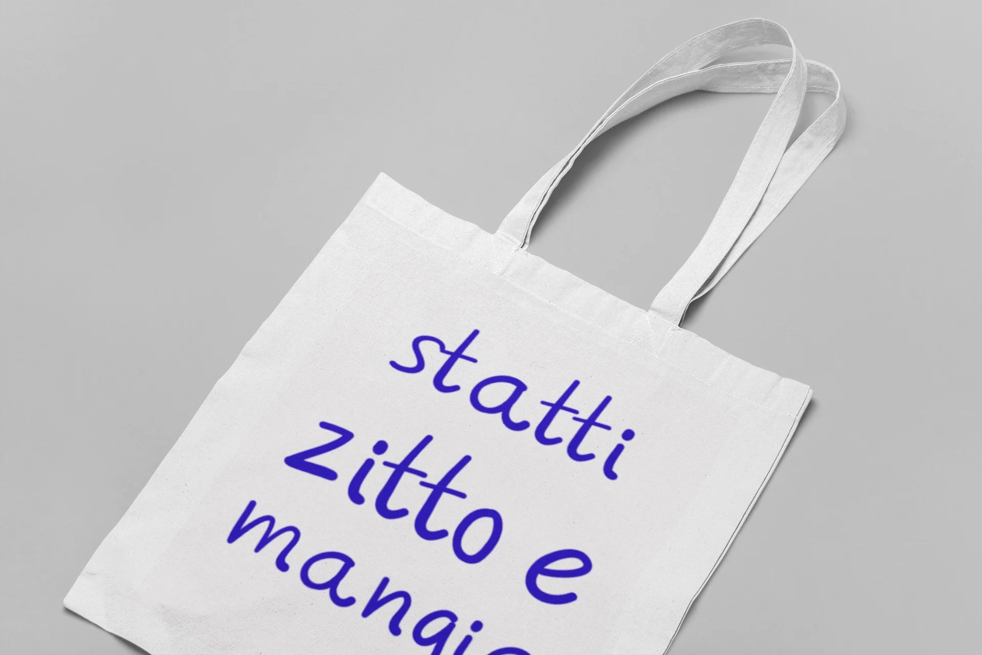 White 'Shut up and Eat' Italian saying on tote