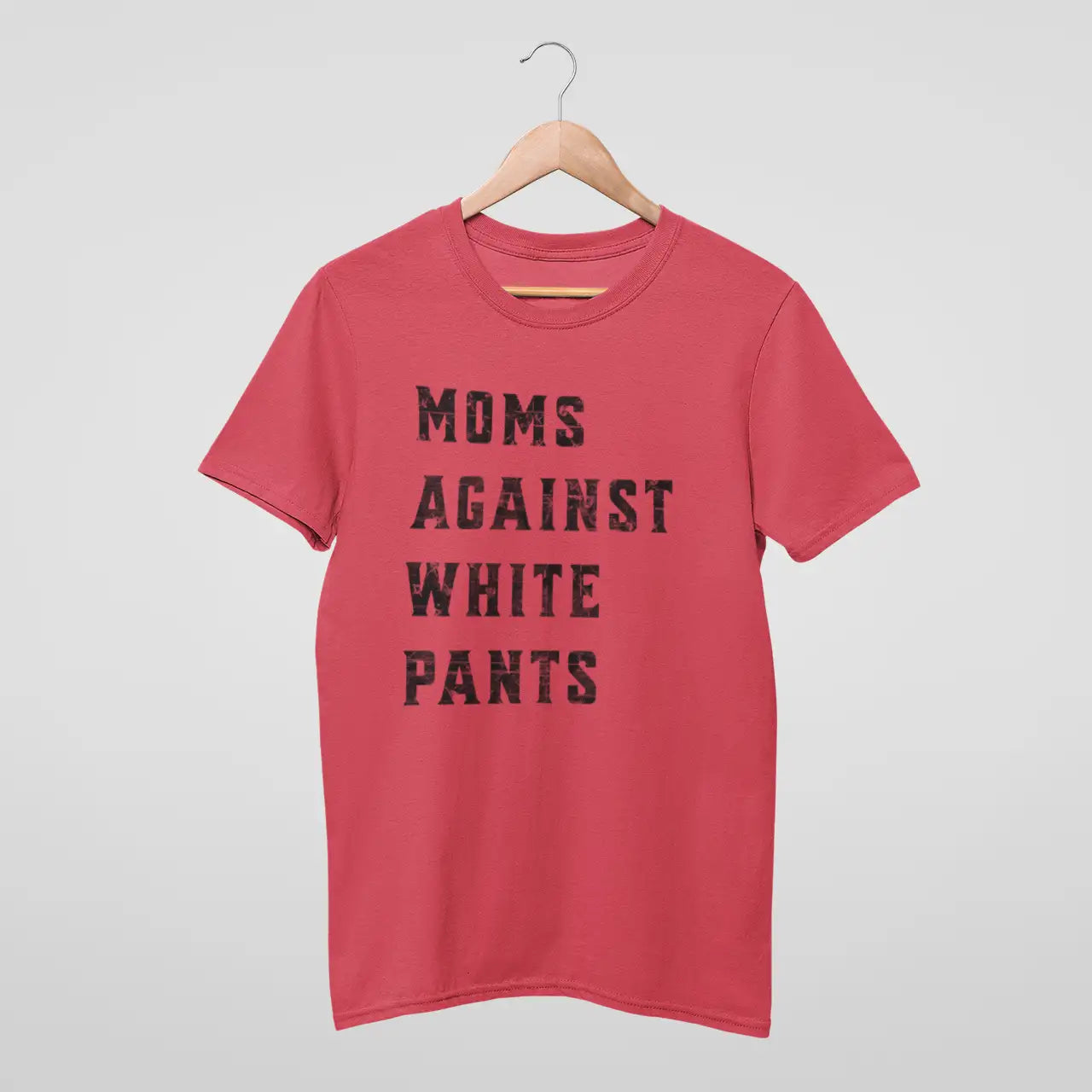 "Moms Against White Pants" paprika Comfort Colors tee on hanger - football mom shirt for parents sick of white uniform disasters