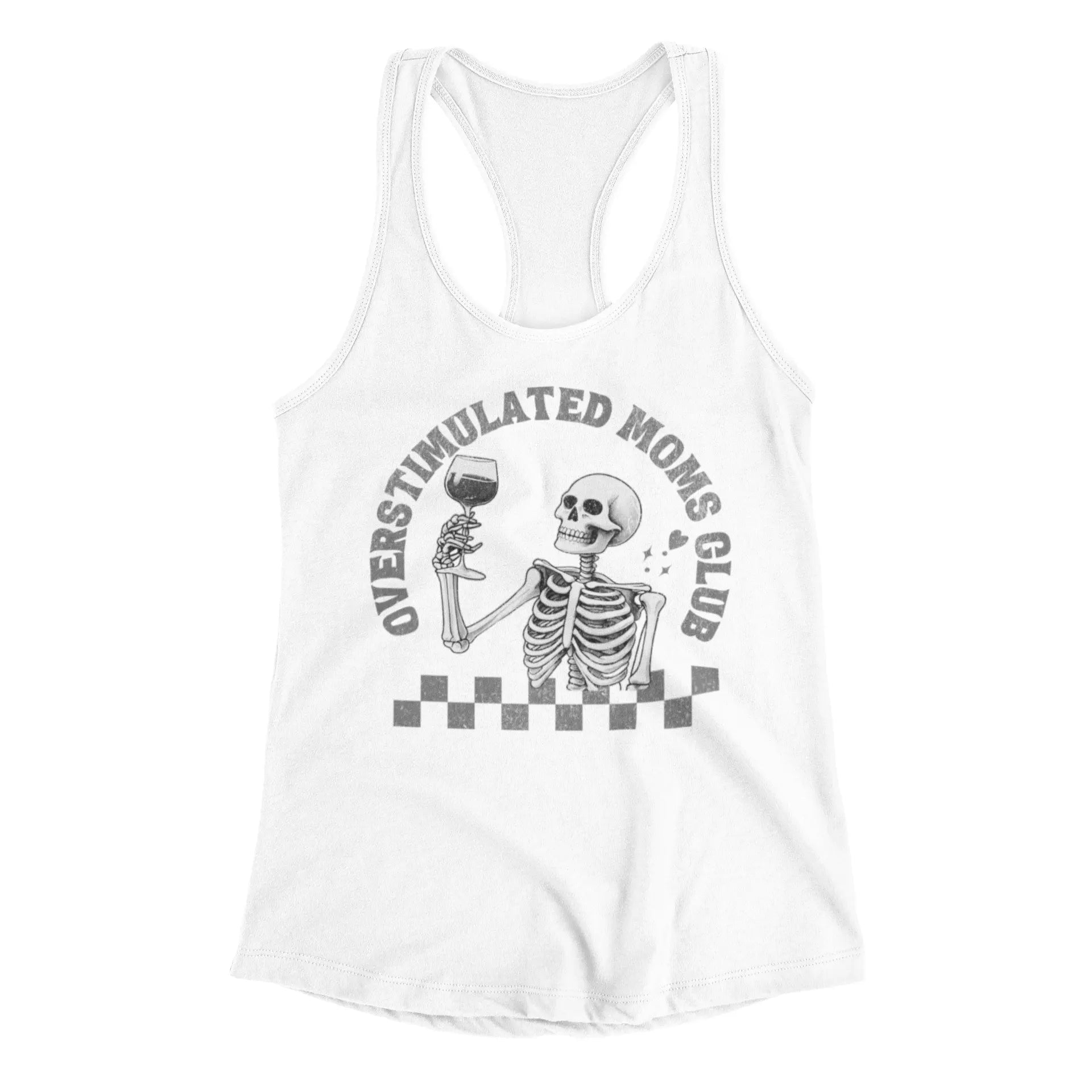 Overstimulated Moms Club Tank detail shot showing Bella Canvas quality - Soft racerback for overwhelmed moms