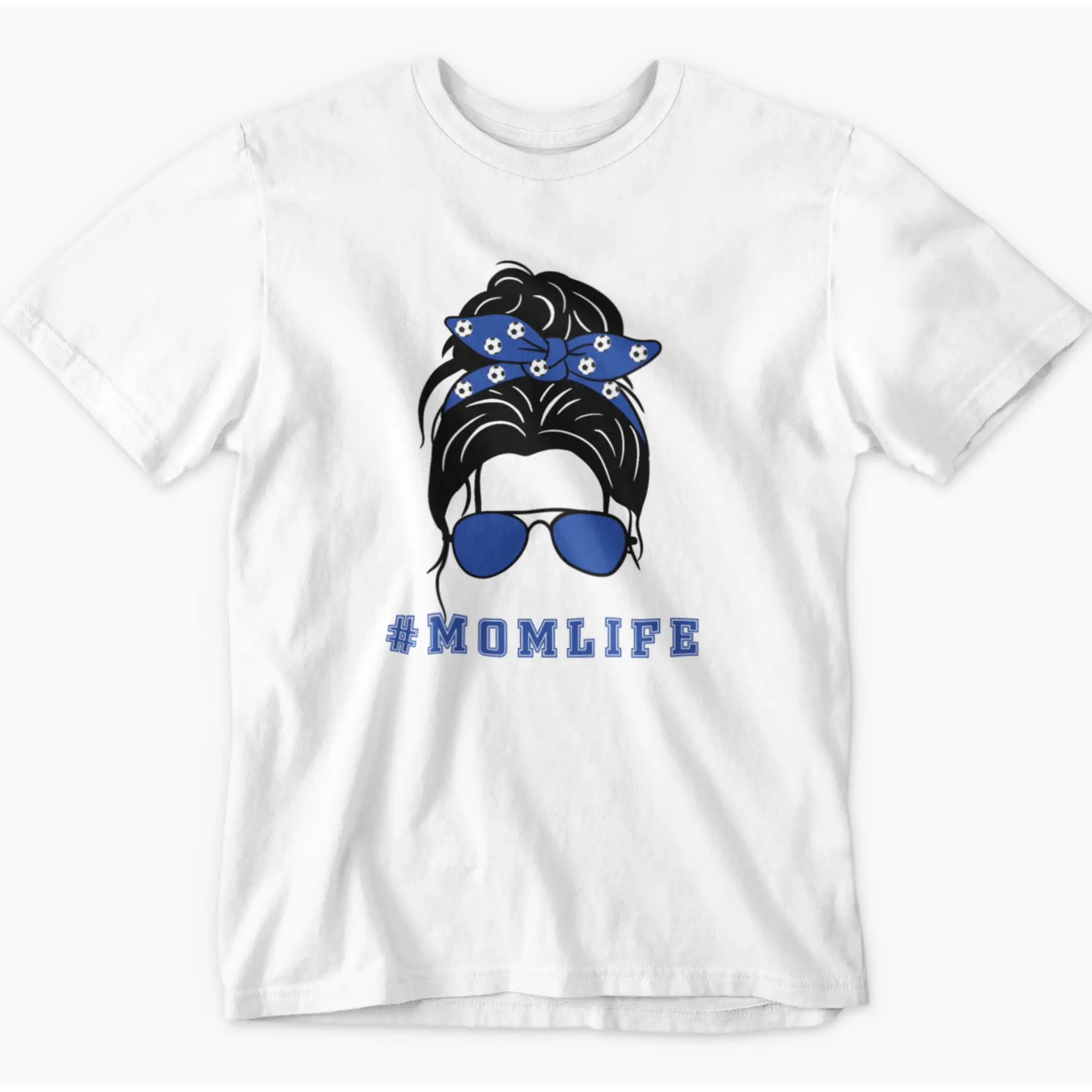 Funny soccer mom t-shirt mockup - cool mom with sunglasses and messy bun design - soccer parent apparel