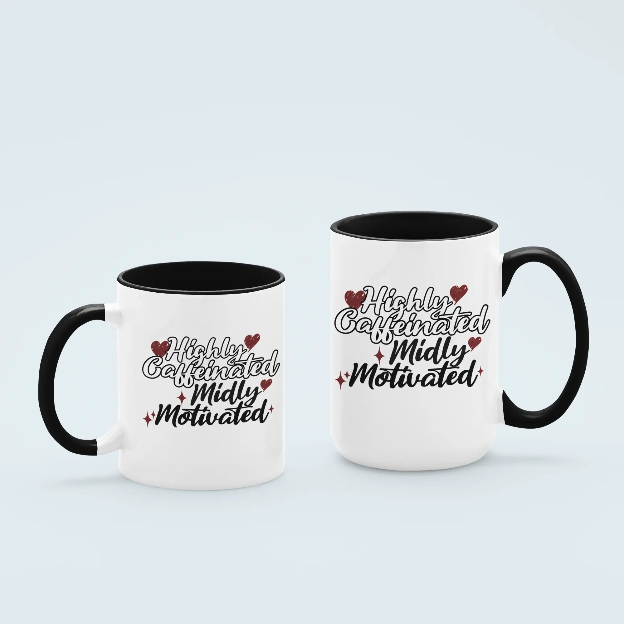Two different sized coffee mugs simple clean mockup - ceramic drinkware set ideal for personalized gifts and customization