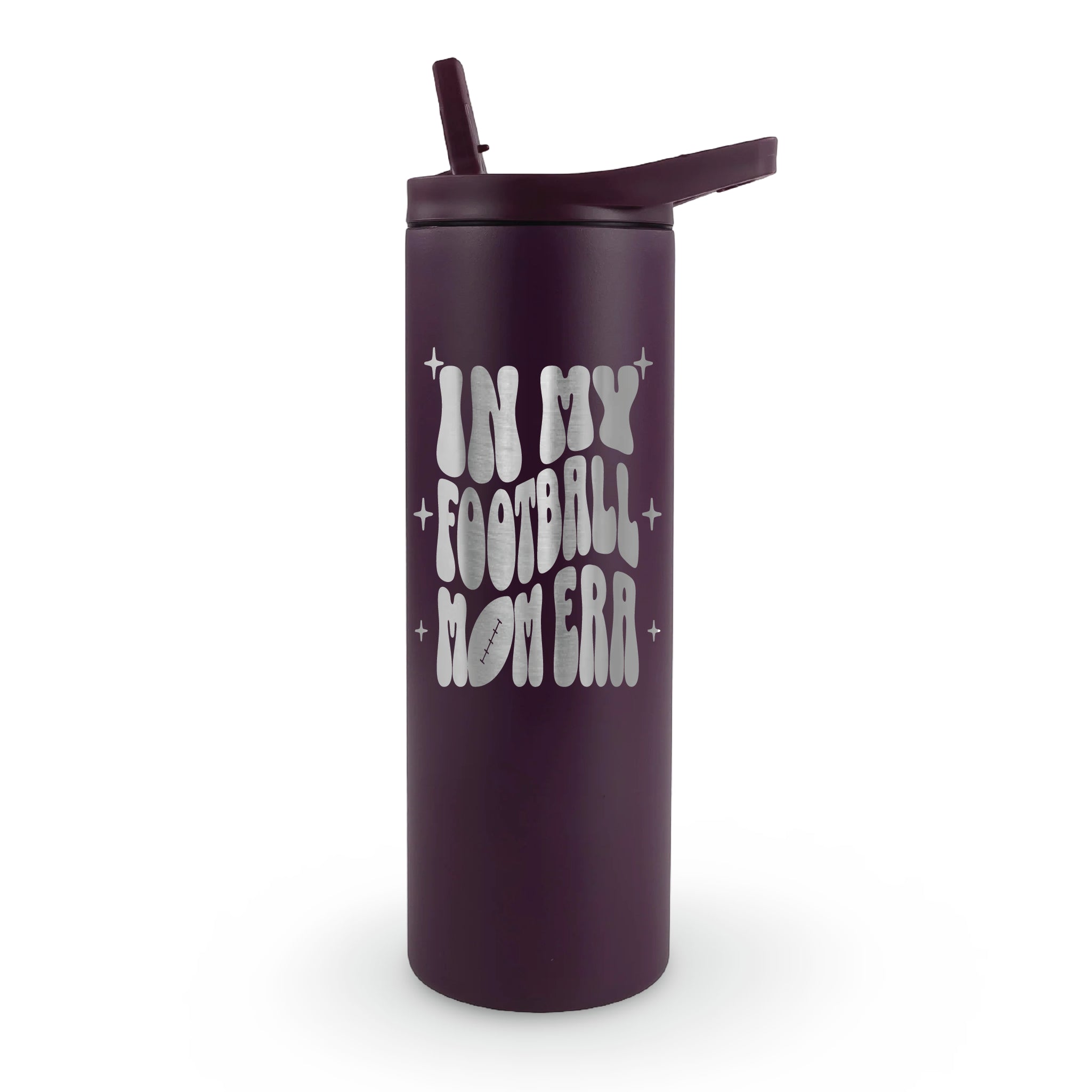 20oz laser engraved tumbler "In My Football Mom Era" - sideline mom drinkware for football parents who spend weekends at the field