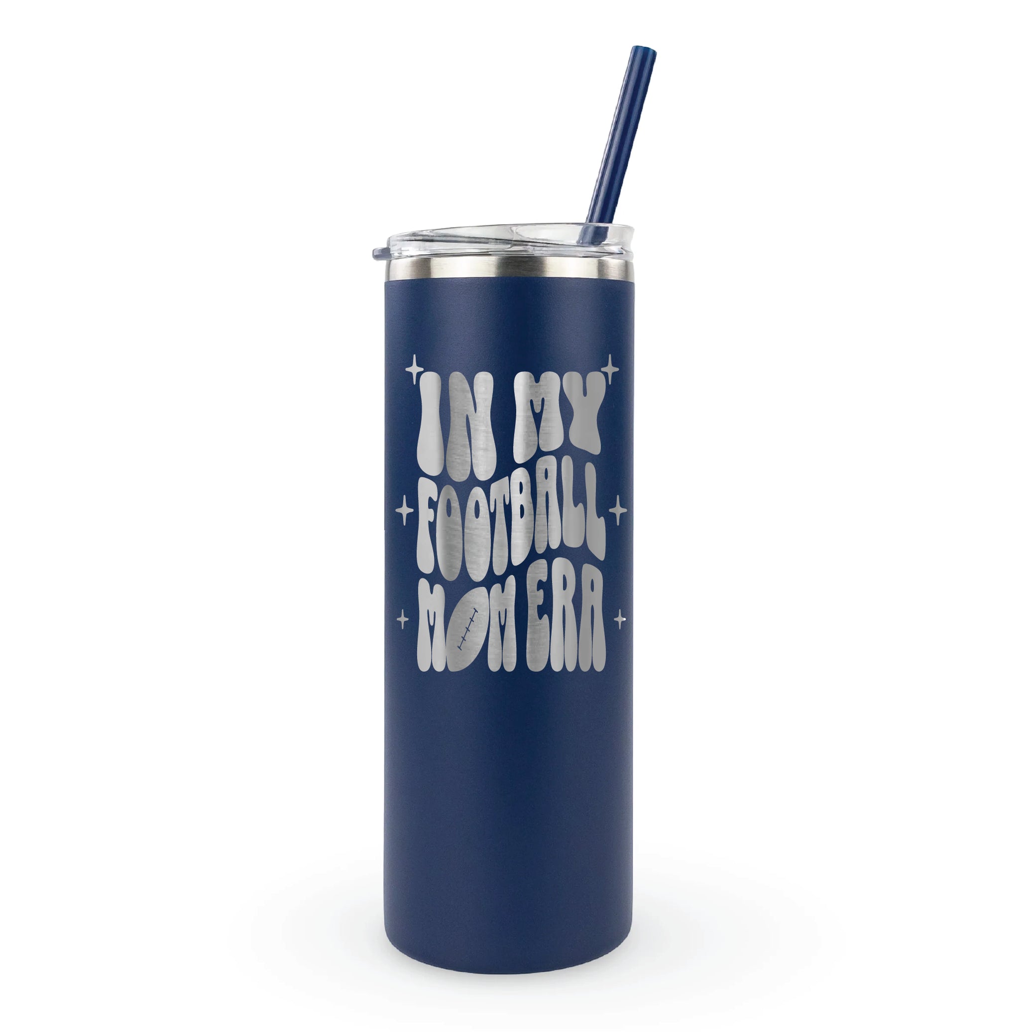 20oz laser engraved tumbler "In My Football Mom Era" - football season drinkware for moms living their best football parent life