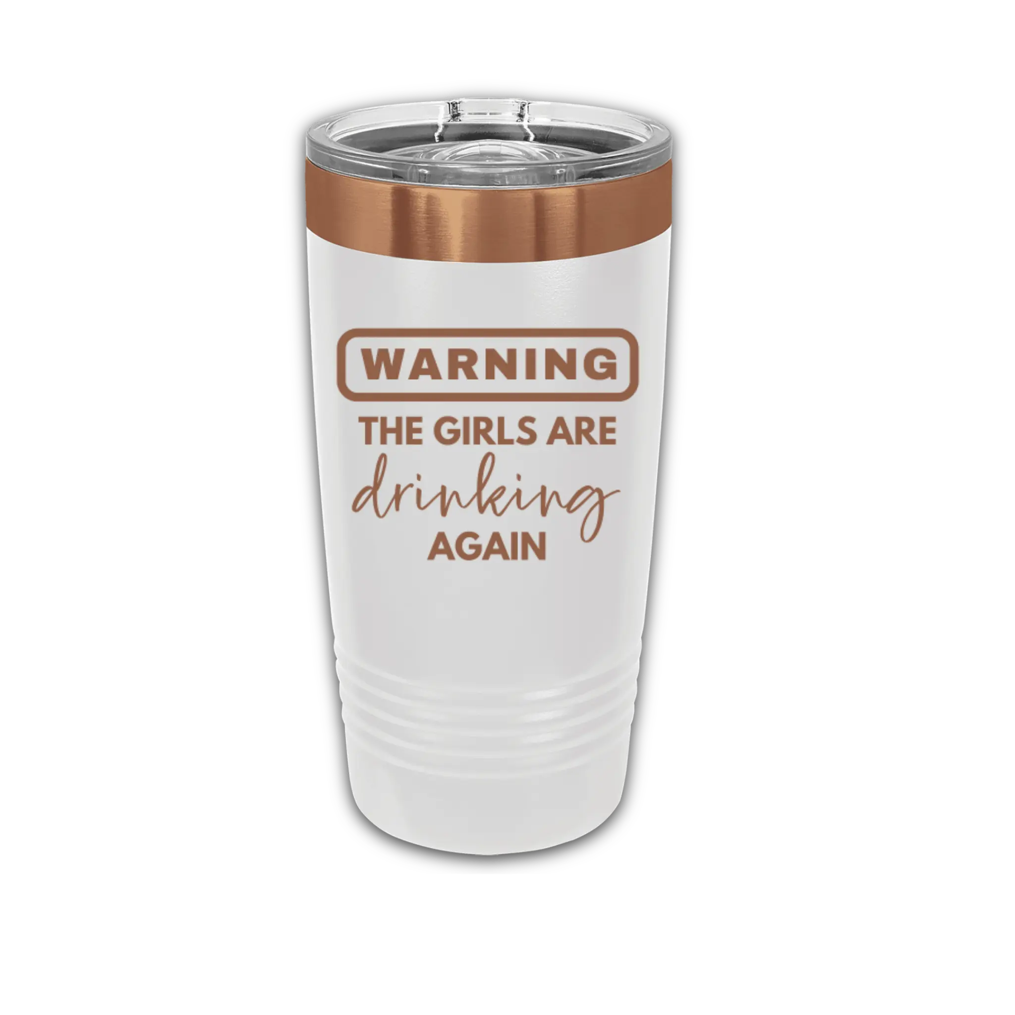 20oz laser engraved tumbler "Warning Girls Drinking" white - funny girls trip drinkware for wine lovers and girls night celebrations