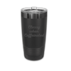 Black stainless steel tumbler with a clear lid and the engraved phrase "Classy when Caffeinated" on the front, displayed against a transparent background.