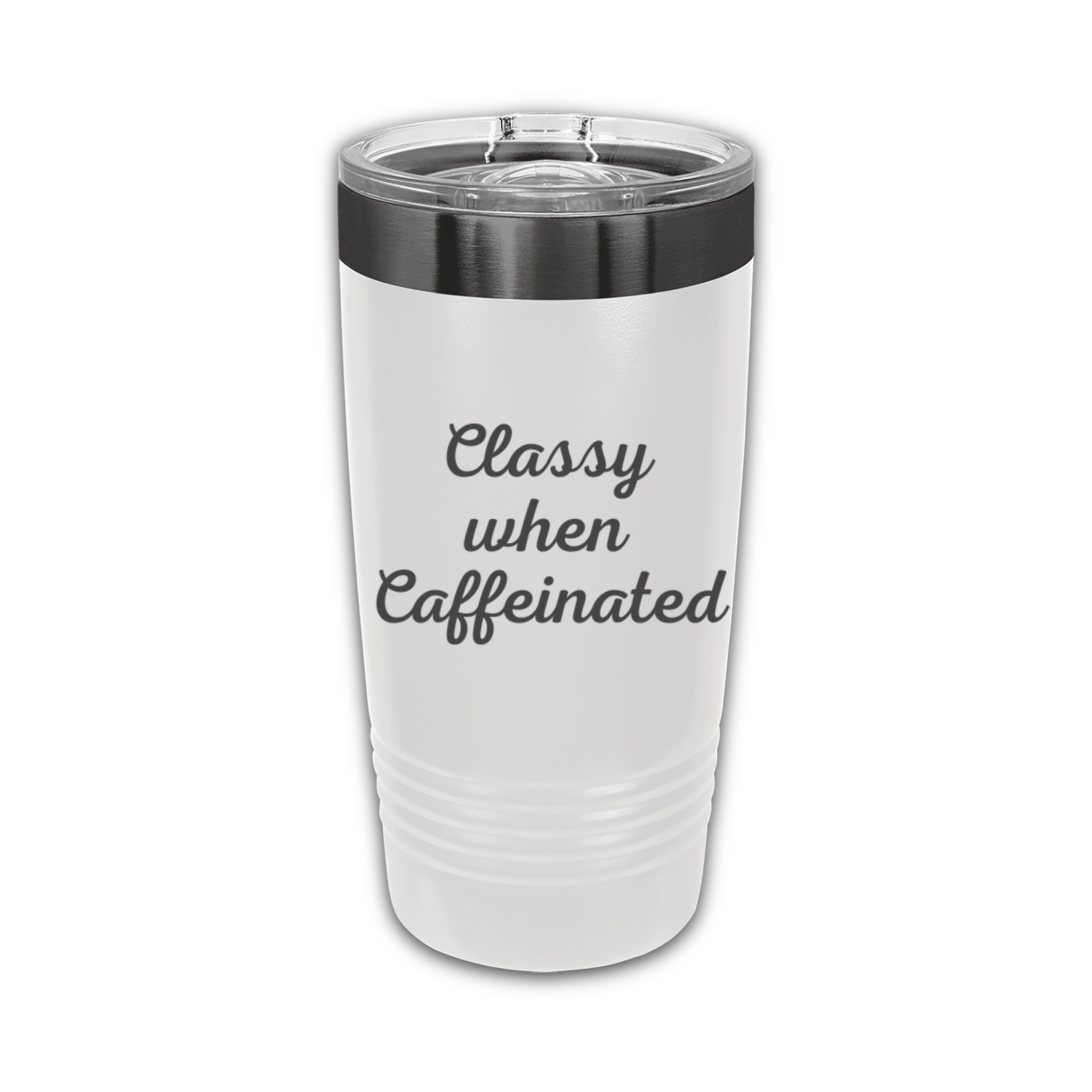 Funny coffee tumbler for women, engraved travel mug with lid, ideal gift for moms and coworkers who love caffeine and humor.