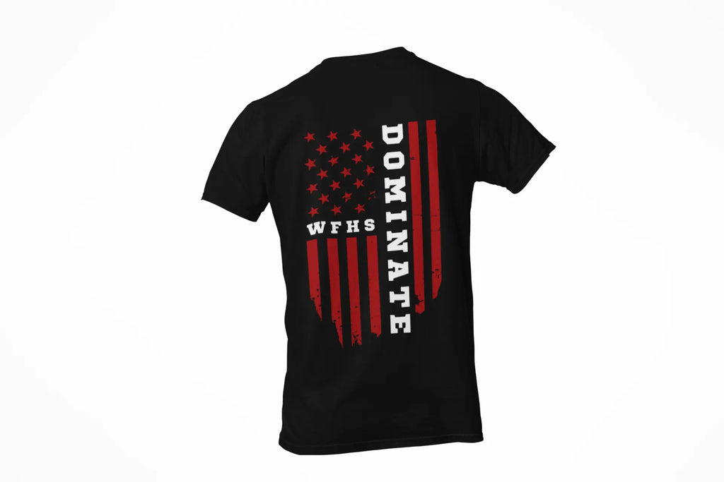 Back view of "Dominate Flag" shirt with bold flag graphic - sarcastic dating humor tee for self-aware people owning their chaos