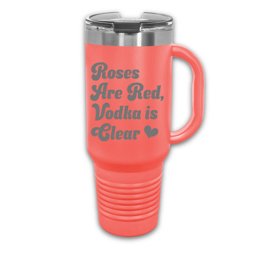 40oz laser etched roses tumbler in black - insulated drinkware with handle and straw for water, coffee, and cold drinks