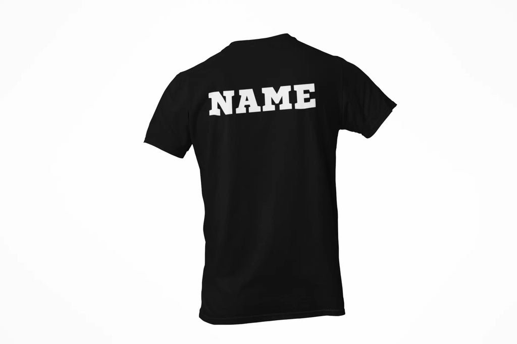 Back view of "Practice" varsity shirt with custom name personalization - athletic tee perfect for team uniforms and personalized sports apparel