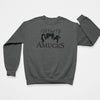 "All Out Of Amucks" charcoal crewneck sweatshirt flat lay - Sanderson Sisters Halloween Hocus Pocus sweater for fall festivities