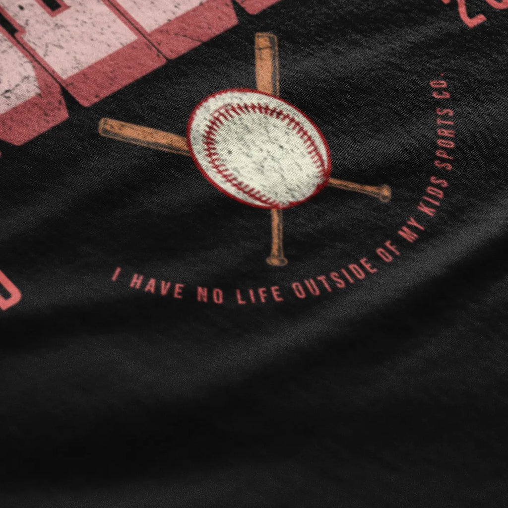 Funny youth sports mom t-shirt with “Never Not At Baseball” design, game day outfit for baseball families