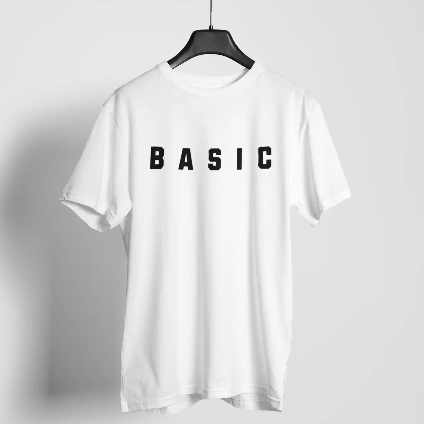"BASIC" organic cotton tee black crewneck - minimalist sarcastic shirt for unapologetically simple style