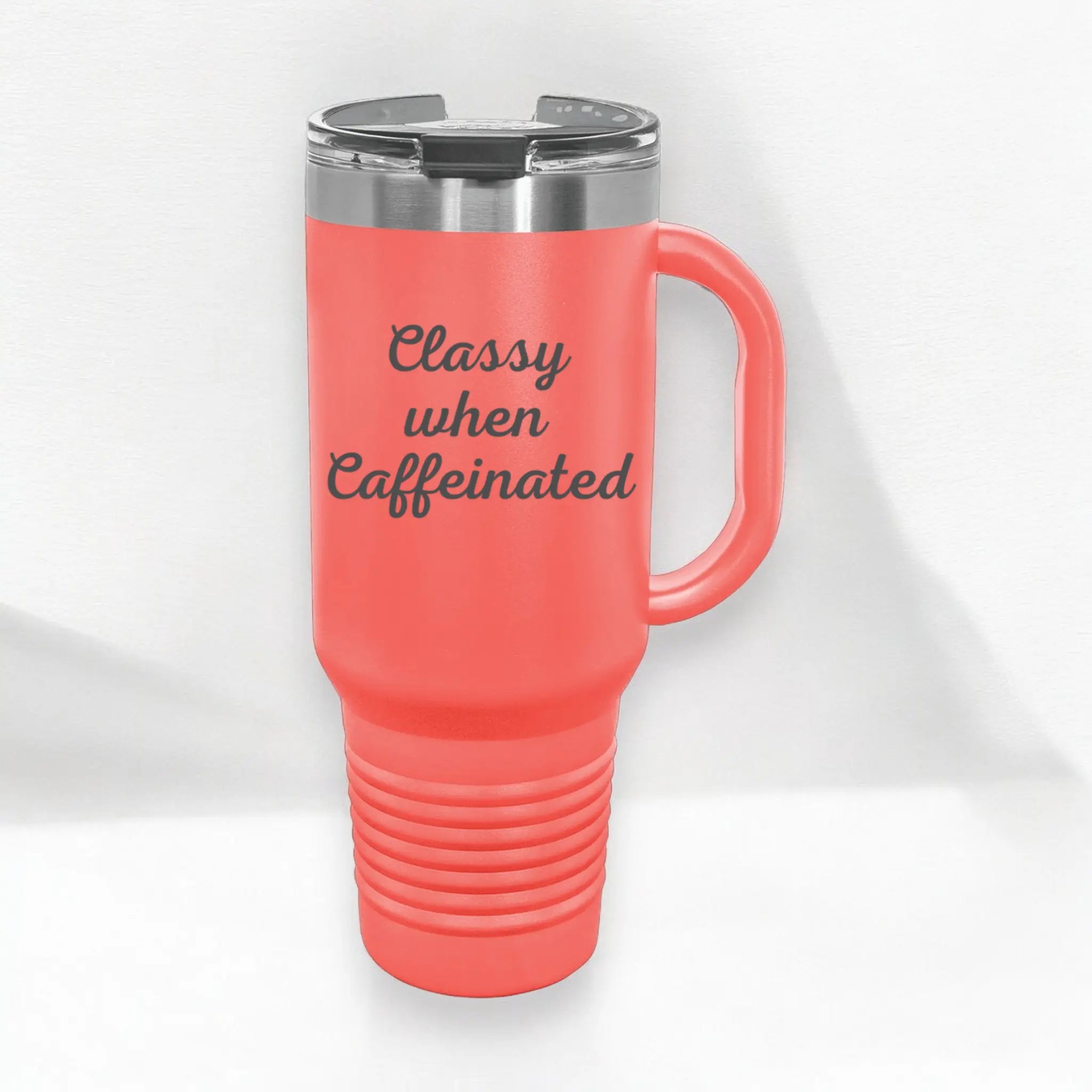 40oz laser engraved "Classy When Caffeinated" tumbler green - coffee lover cup with sarcastic humor for caffeine-dependent people