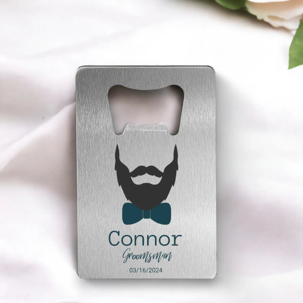 Custom full color bottle opener with beard, bowtie personalized wedding party gift for groomsmen and best man