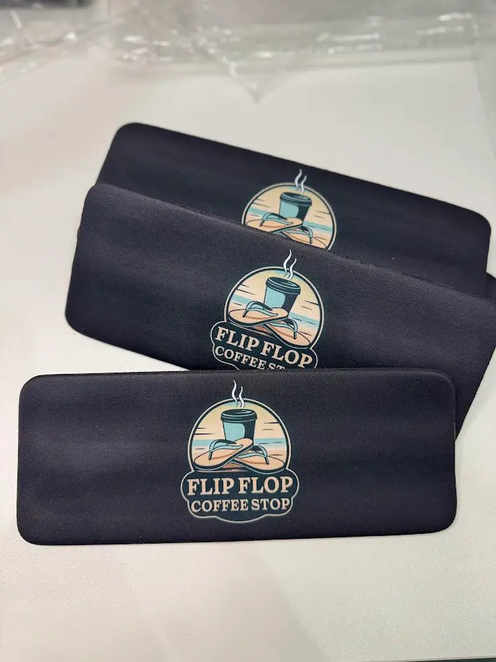 Custom slap wrap koozie with company branding and personalized logo - promotional gift perfect for corporate events and business marketing