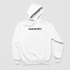 White Flat Lay 'I'm Not Not Into It' black soft hoodie featuring a bold and playful text design, perfect for casual and cozy wear.