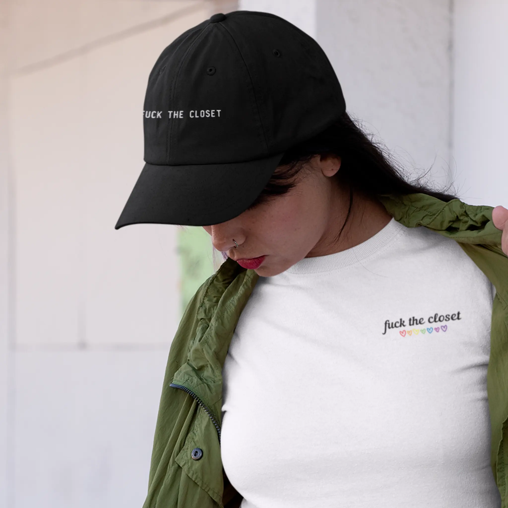 Pride ally embroidered dad hat featuring “Fuck the Closet” statement, inclusive LGBTQ support hat