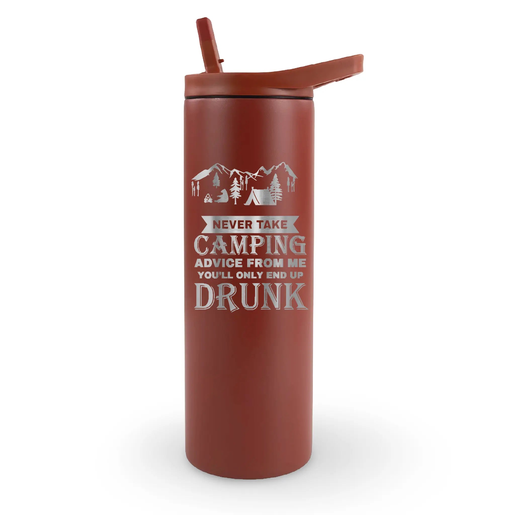Cranberry novelty camping tumbler 20 oz with mountain graphic and adult humor camping quote, great camping gift