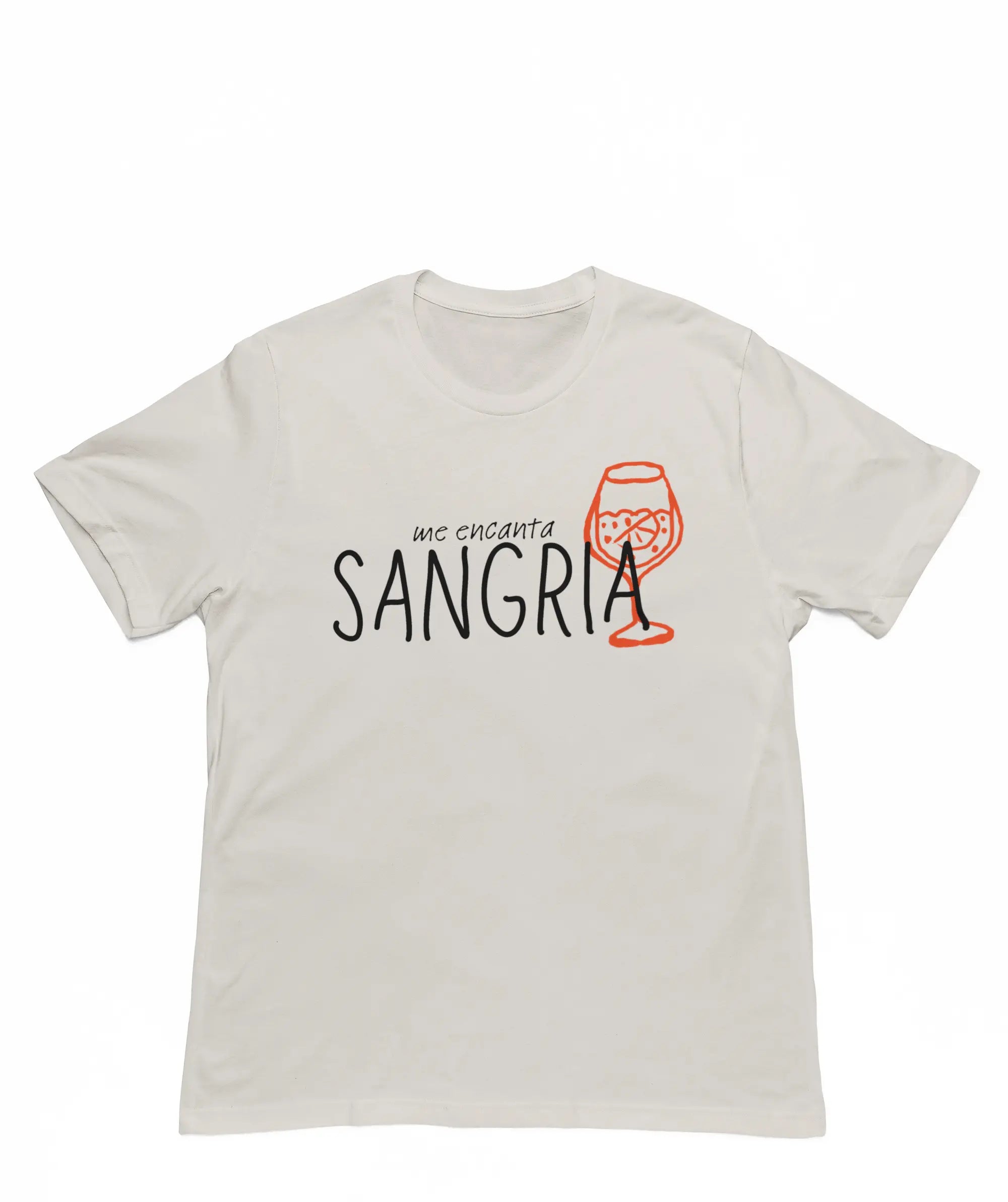 Bella Canvas t-shirt with “me encanta SANGRIA” text and wine glass graphic, funny wine lover tee