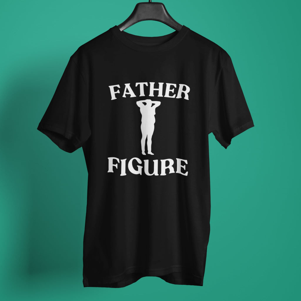 A black shirt with the phrase 'Father Figure,' making it a funny and custom Father's Day gift for dads. Perfect for those looking for unique and humorous dad shirts.