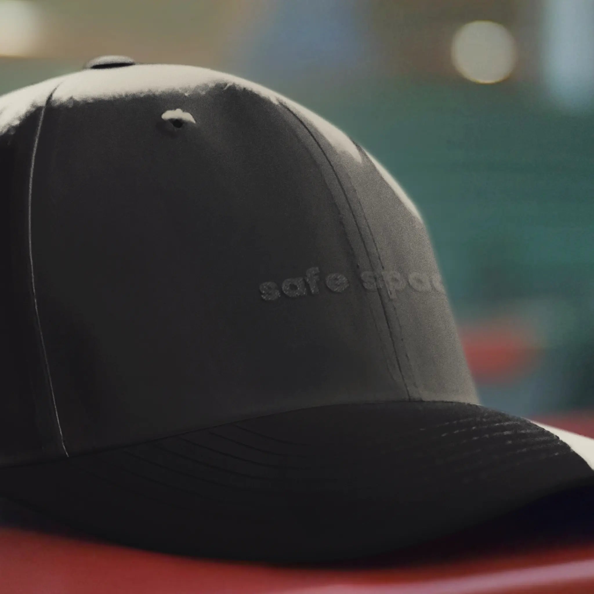 Black dad hat with “safe space.” embroidered lettering, LGBTQ ally cap for everyday wear
