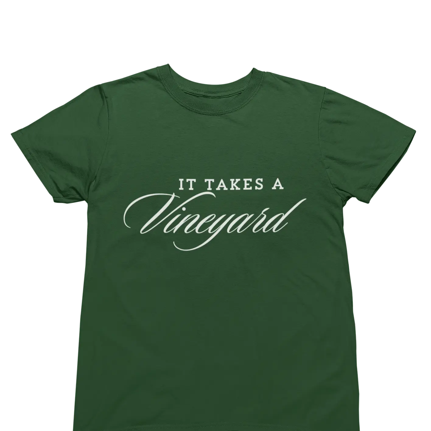 “It Takes a Vineyard” shirt for wine lovers, black tee with elegant script lettering