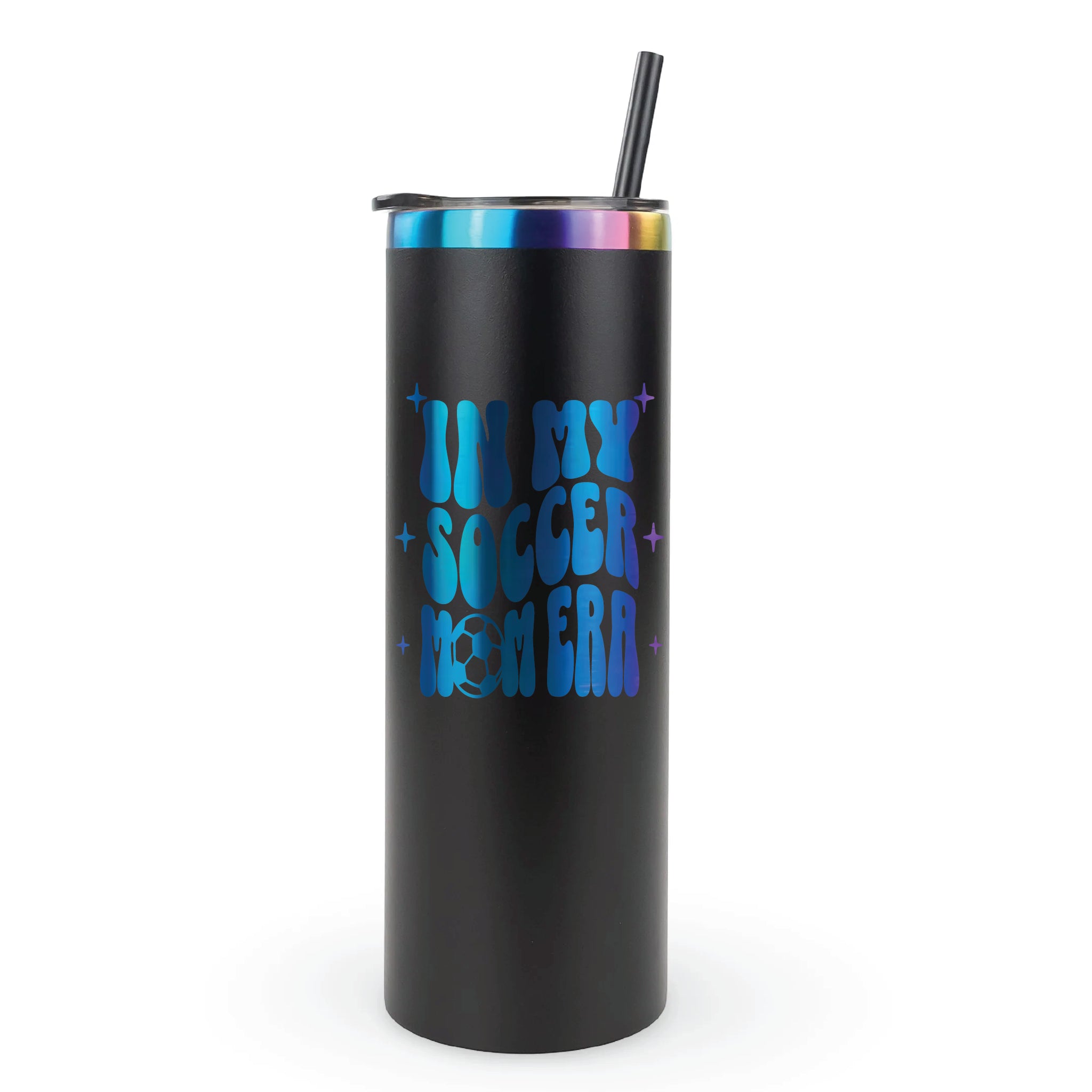 "In My Soccer Mom Era" laser engraved tumbler for busy soccer moms, practices, and weekend tournaments