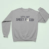 "Let's Get Sheet Faced" light gray sweatshirt with ghost design - funny Halloween party sweater for adults who love drinking puns