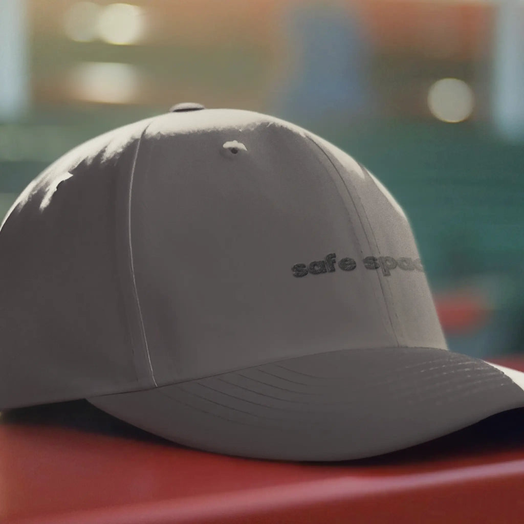 Inclusive pride ally hat with “safe space.” embroidery, minimalist charcoal dad hat
