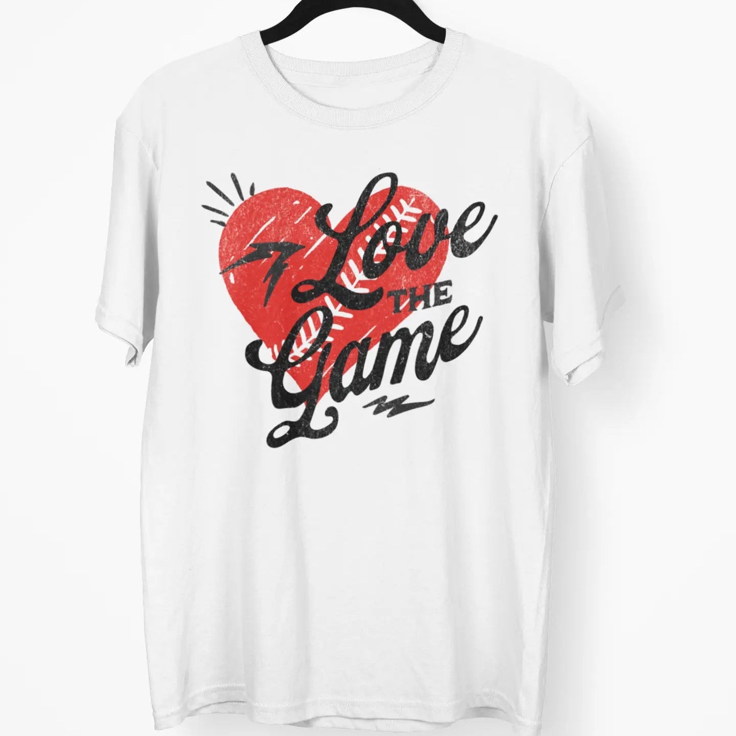 “Love the Game” sports t-shirt featuring heart and lightning design, unisex graphic tee for fans