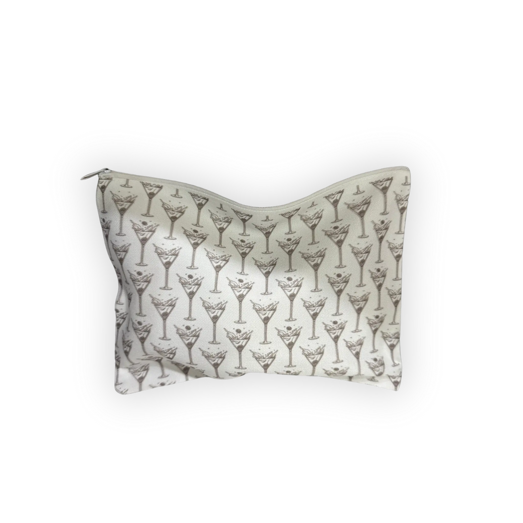 Martini glass cosmetic bag canvas zipper pouch with cocktail pattern - makeup organizer for martini and cocktail enthusiasts
