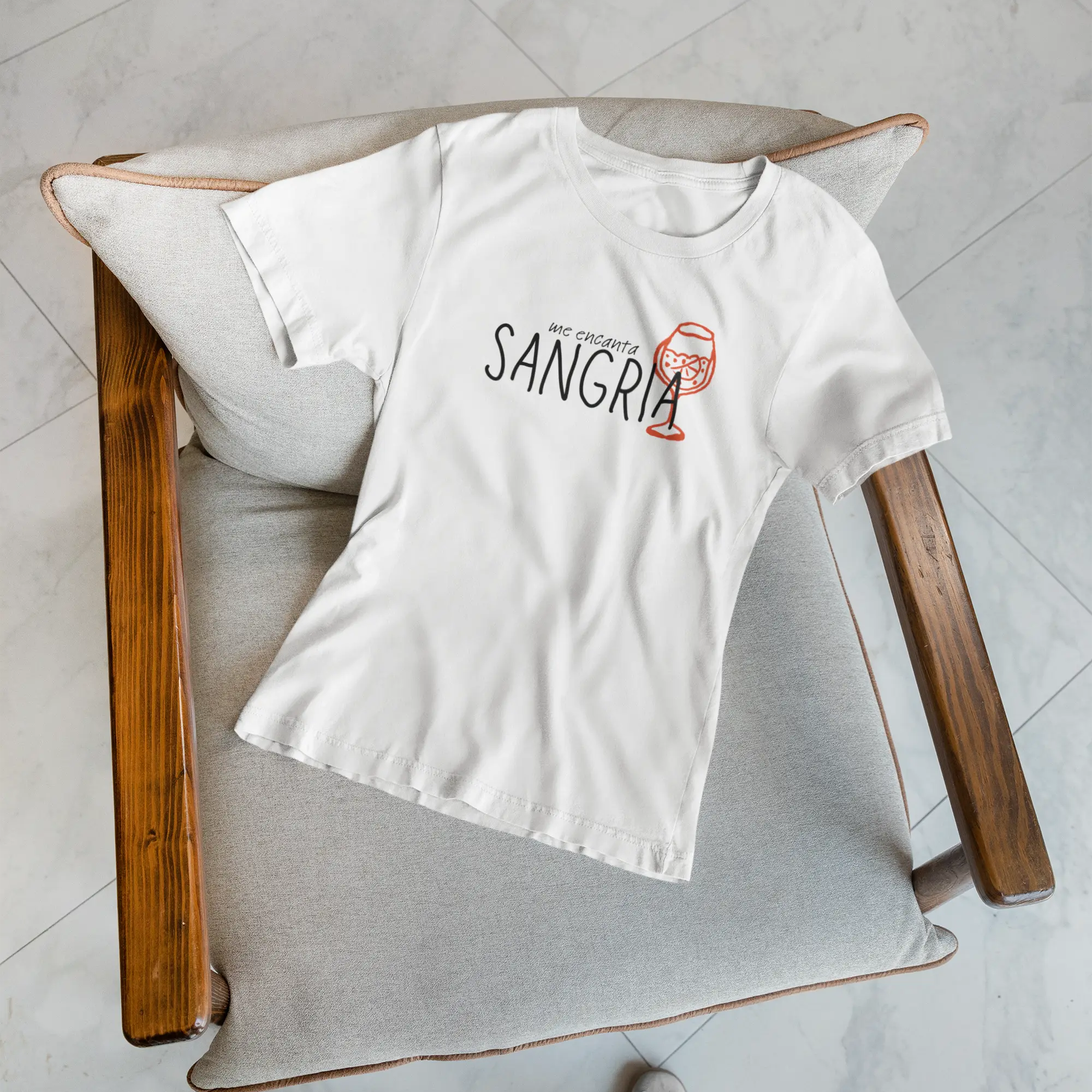 “Me encanta sangria” wine shirt on white tee, cute wine glass design for wine night and girls trip outfit