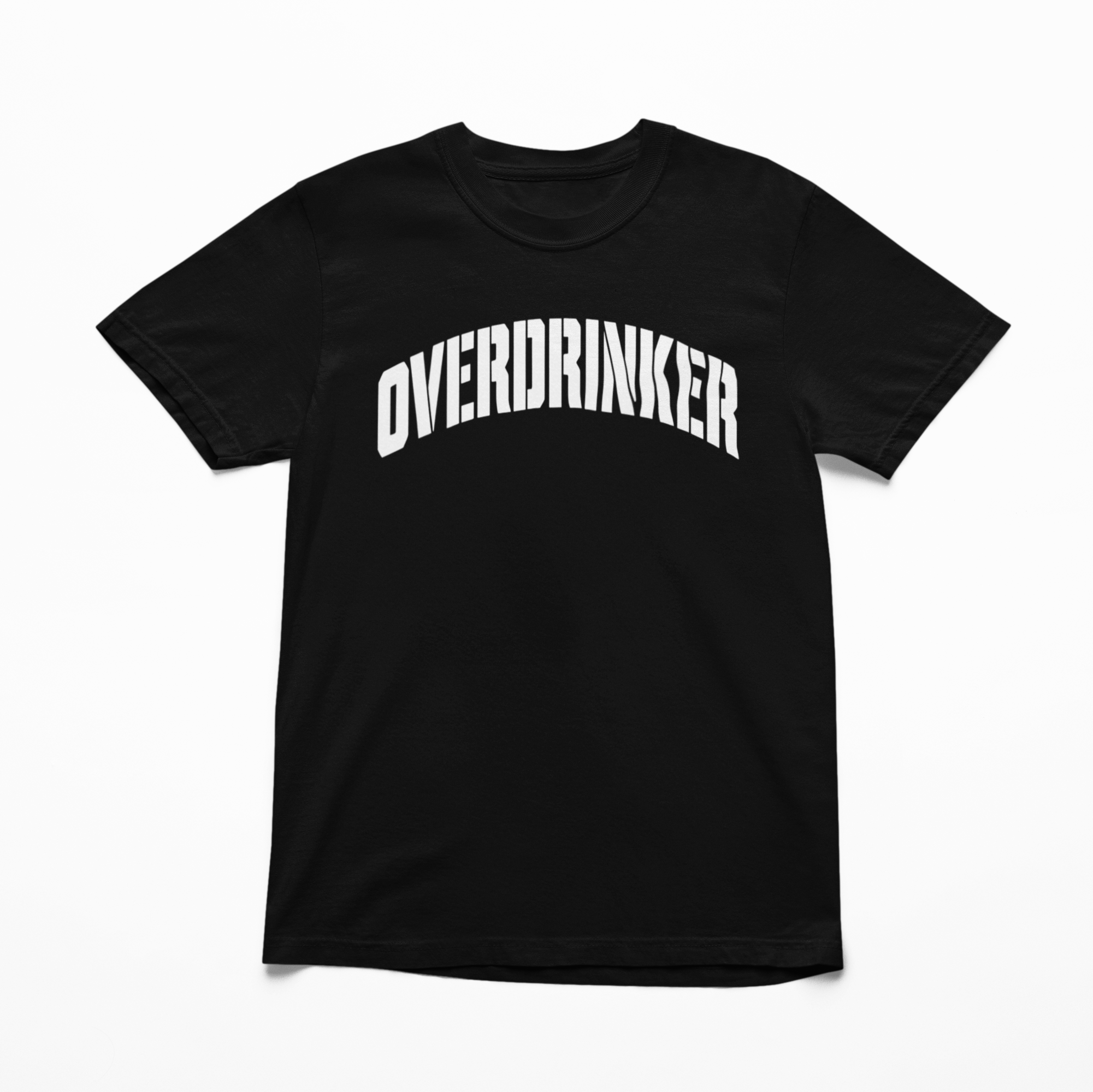Black Comfort Colors t-shirt that says “Overdrinker” in bold white font