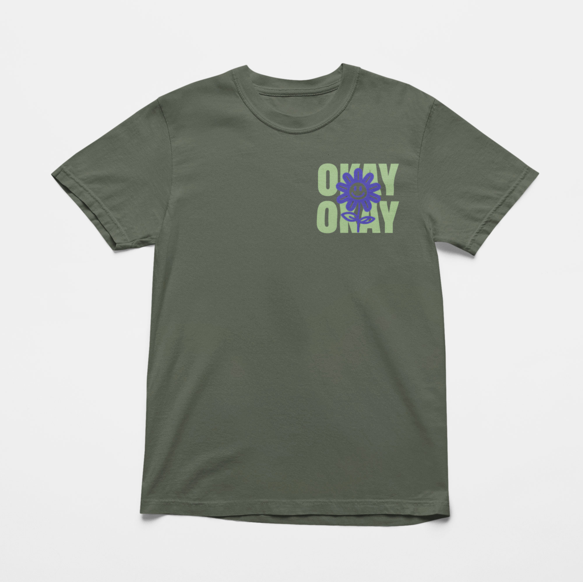 Sage Comfort Colors t-shirt with "It Might Not Be Okay and That's Okay Too" message from After Five Designs