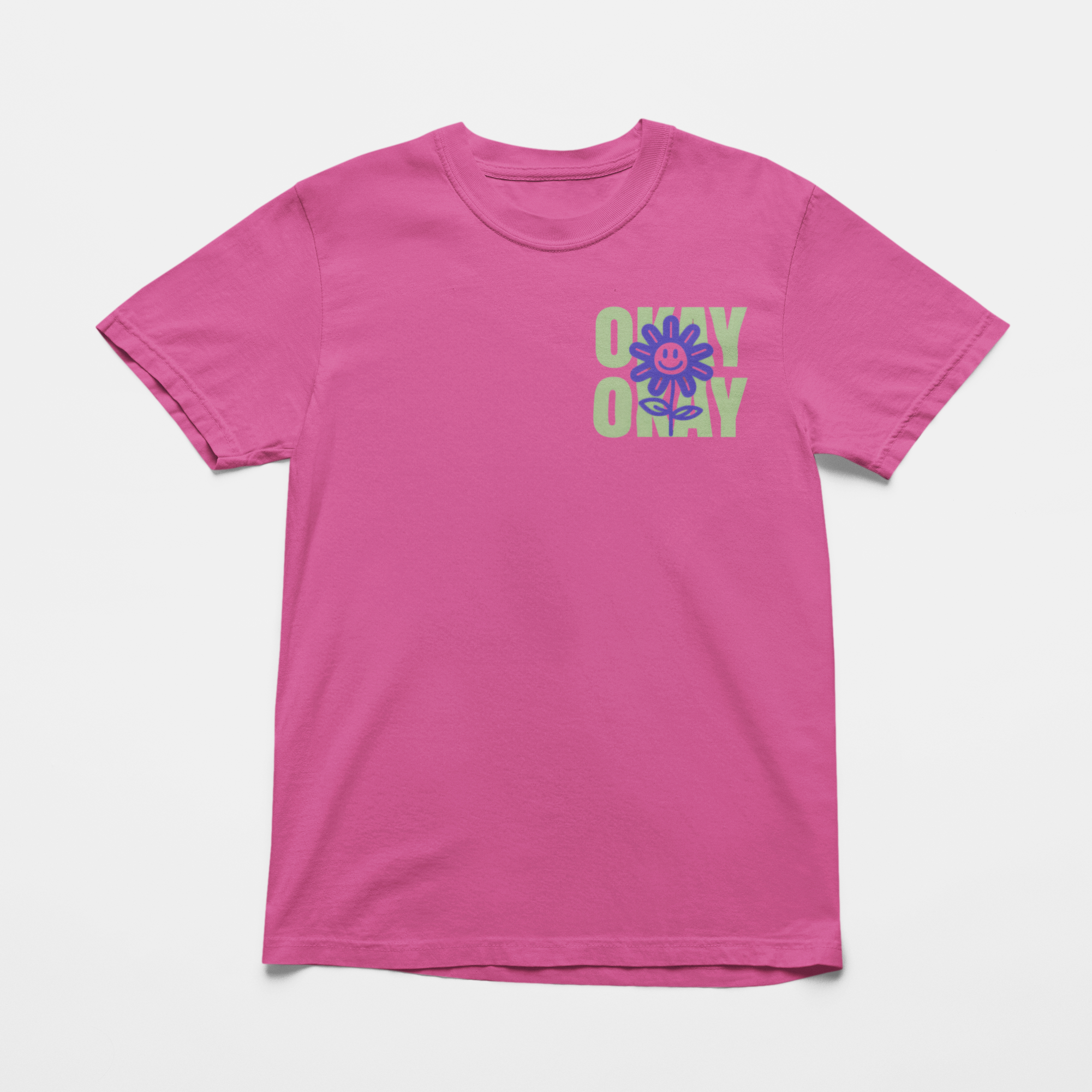 Neon Pink Comfort Colors t-shirt with "It Might Not Be Okay and That's Okay Too" message from After Five Designs