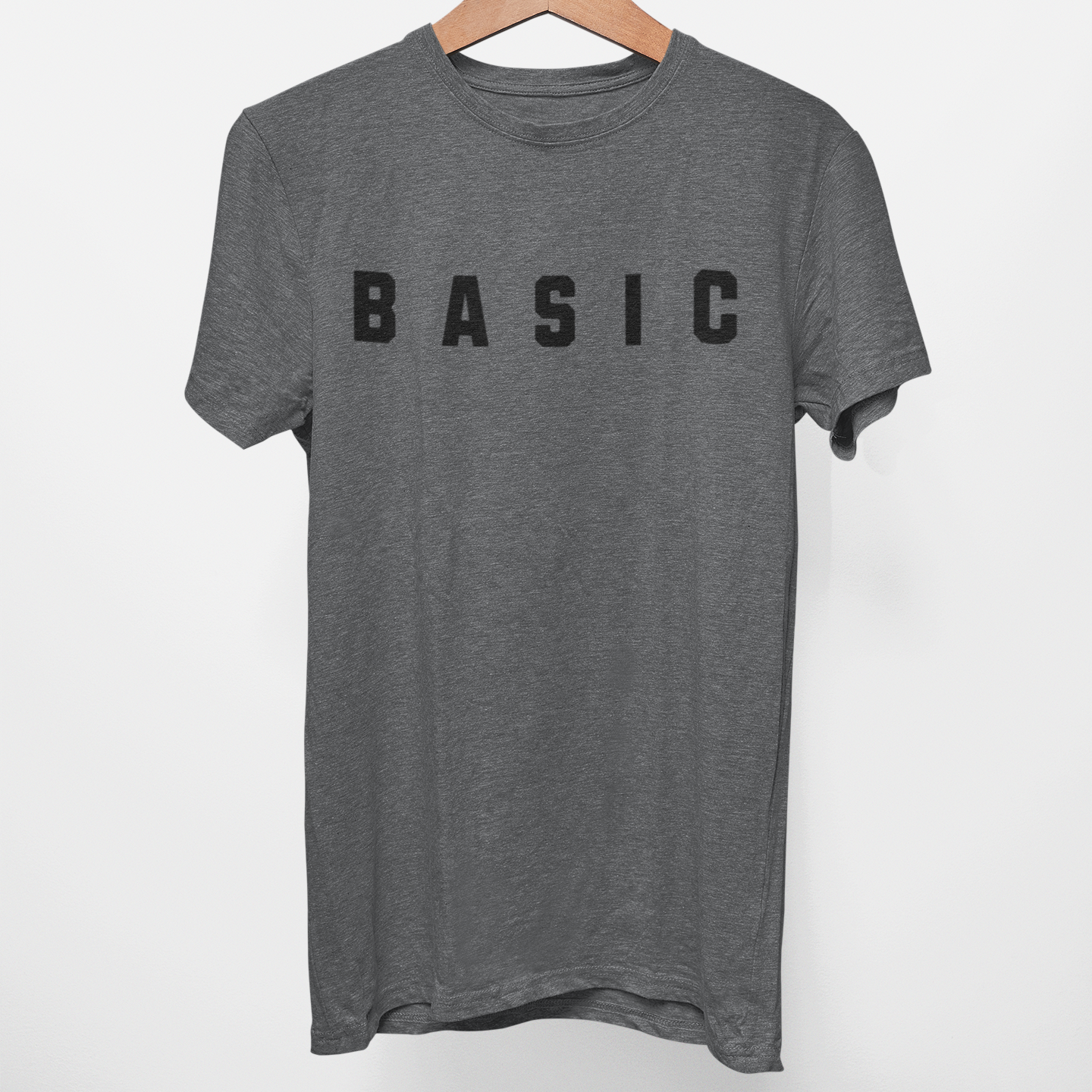 'BASIC' minimalist organic cotton t-shirt in heather gray, soft and snarky for effortless style.