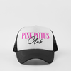 black 'Pink POTUS Club' foam trucker hat with bold pink and black text, inspired by Pink Pony Club with a presidential twist.