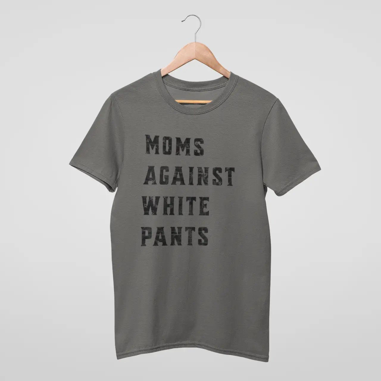"Moms Against White Pants" pepper Comfort Colors tee on hanger - soccer mom shirt for parents done fighting the stain war