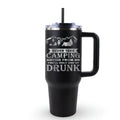 Funny camping 40 oz tumbler with outdoor mountains design and sarcastic camping advice drinking joke