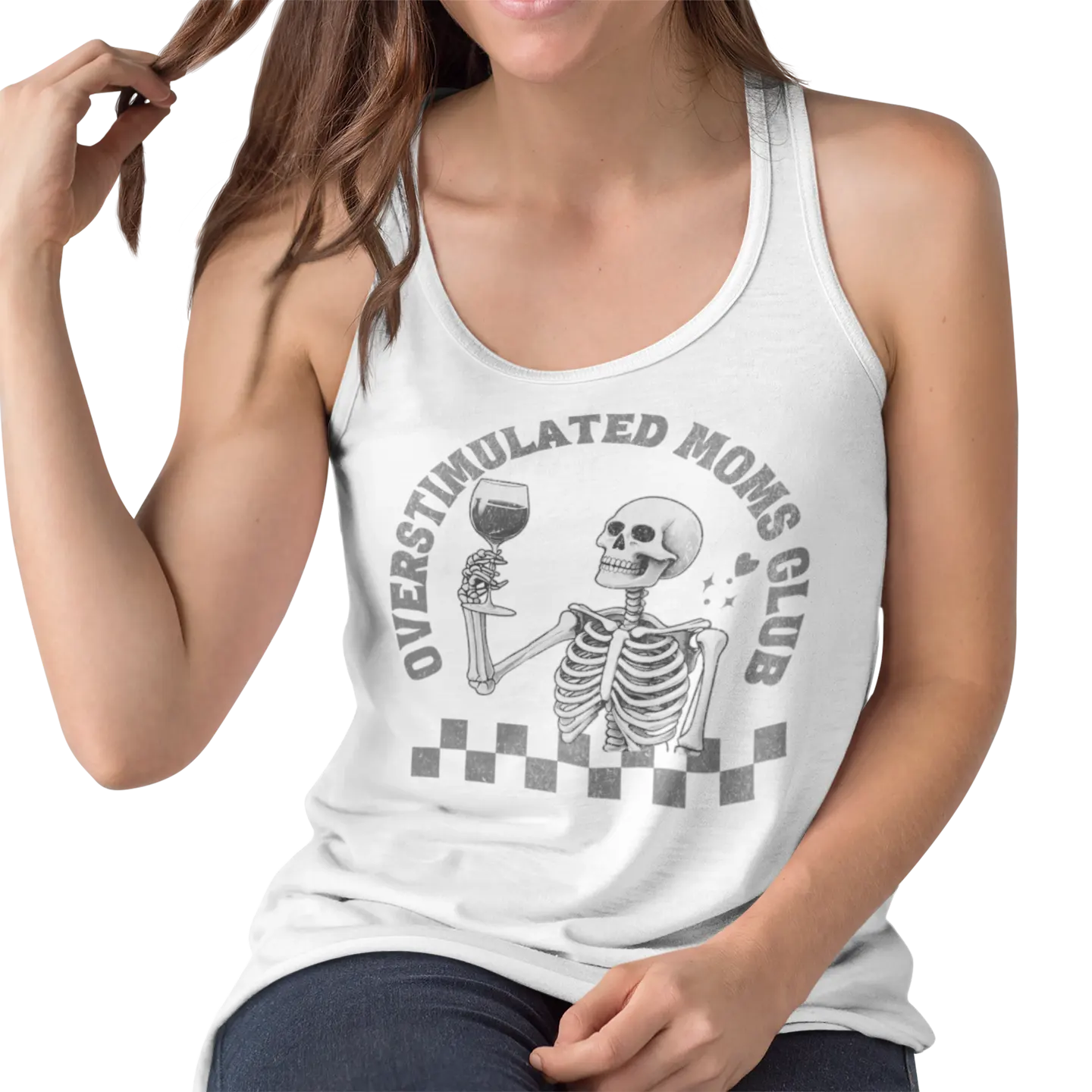 Casual Overstimulated Moms Club Tank lifestyle - Perfect for mom who needs wine and patience - Funny mom apparel