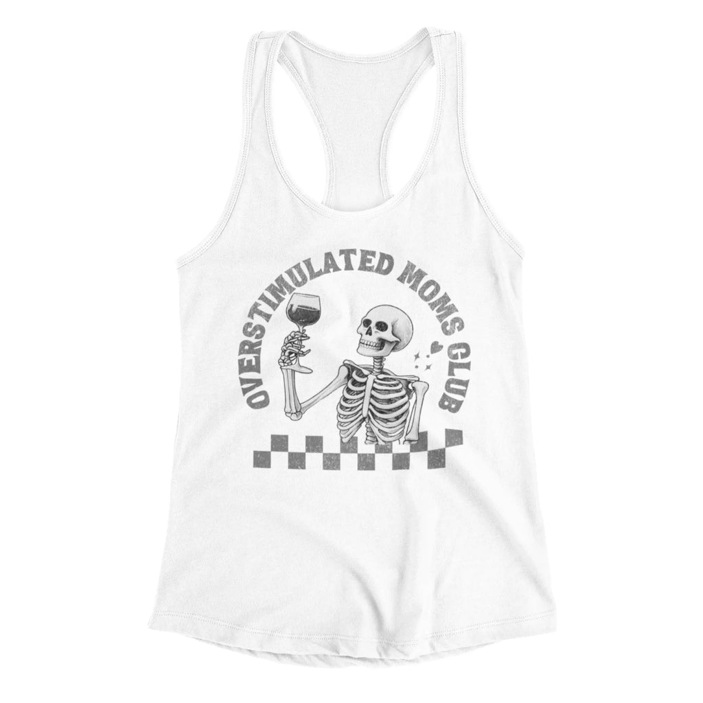 Overstimulated Moms Club Tank detail shot showing Bella Canvas quality - Soft racerback for overwhelmed moms