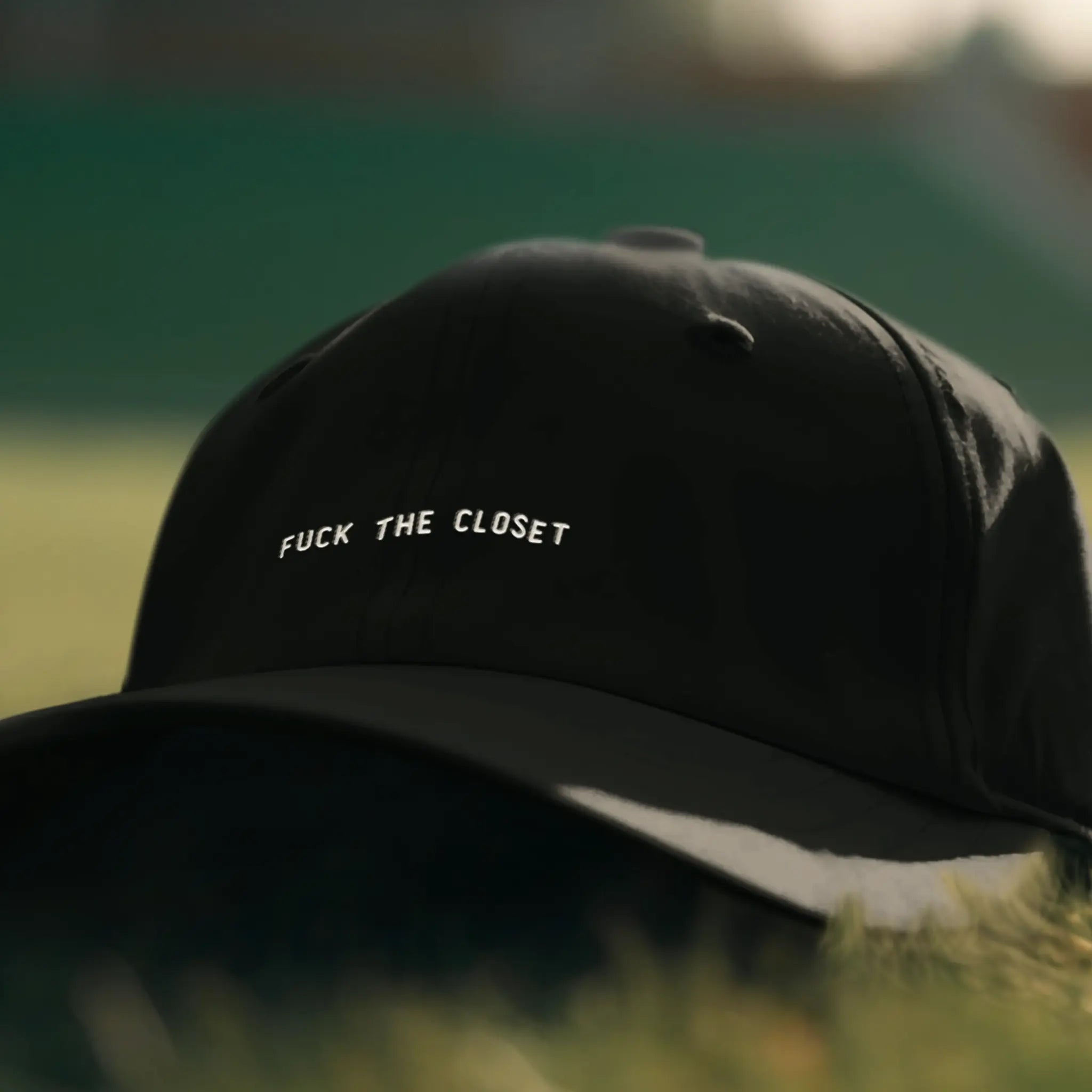 LGBTQ ally pride hat with embroidered “Fuck the Closet” text, bold inclusive embroidered cap