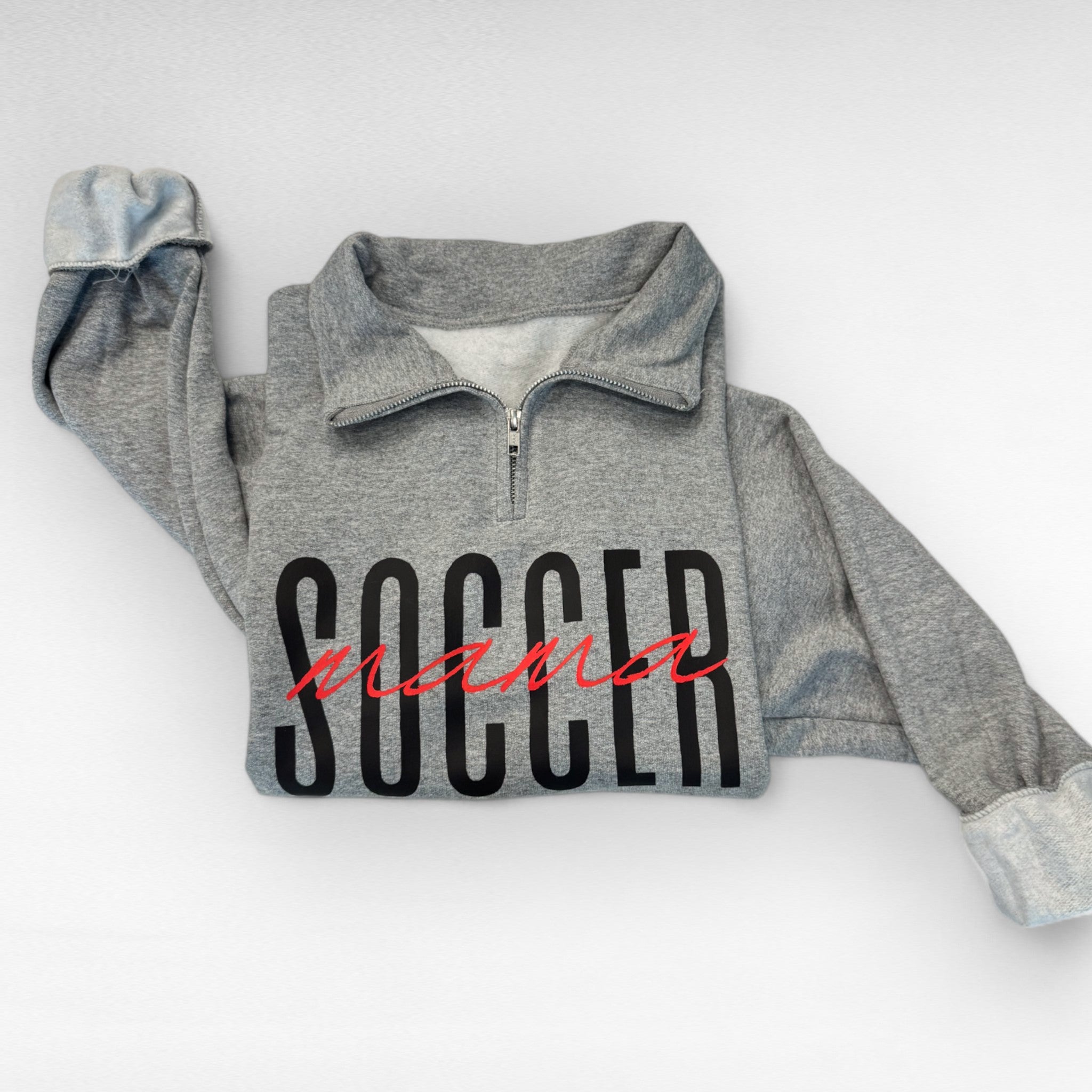 Dark Gray Customizable 'Sports Mama' 1/4 zip pullover for soccer moms and sports fans, featuring a soft fabric and stylish design, perfect for game days.