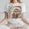 Woman wearing white "Resting Grinch Face" t-shirt - funny Christmas shirt with grumpy Grinch design for holiday haters and sarcastic humor