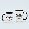 Black Coffee Because Murder Is Wrong' ceramic mug with red handle and interior, available in 11 oz and 15 oz sizes, perfect for coffee lovers with a sense of humor.