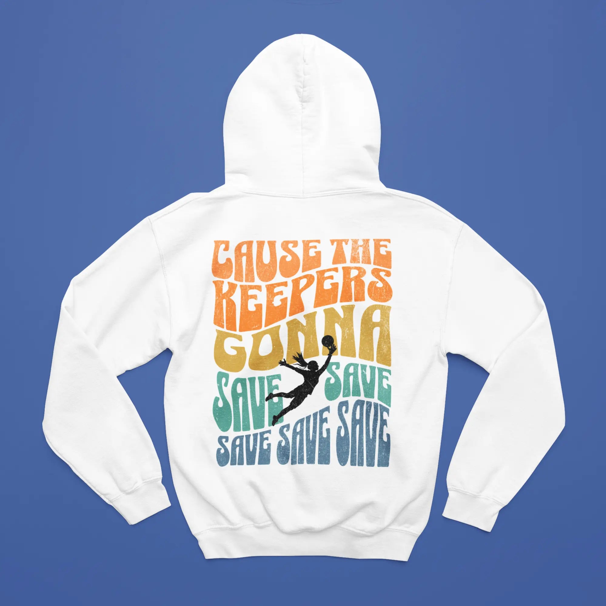 Back and front view of soccer goalkeeper hoodie with custom sleeves - goalie mom apparel for proud parents of shot-stopping keepers