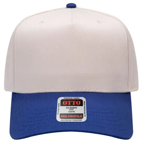 Beige and blue cap with Otto label on a white background